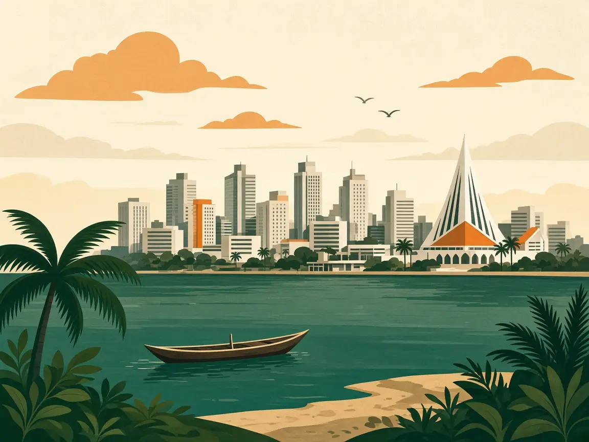 Le Plateau d’Abidjan et la cathédrale Saint-Paul, au bord de la lagune Ébrié